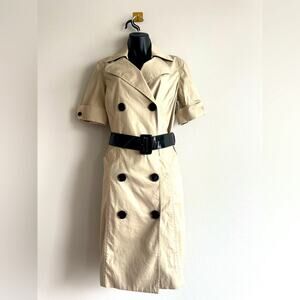 Anne Klein Trench Dress Beige Double Breasted Belted Midi Shirt Dress Sz 6